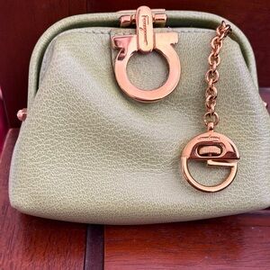 Salvatore Ferragamo Gancini Green Leather mini purse. Serial no. 226009